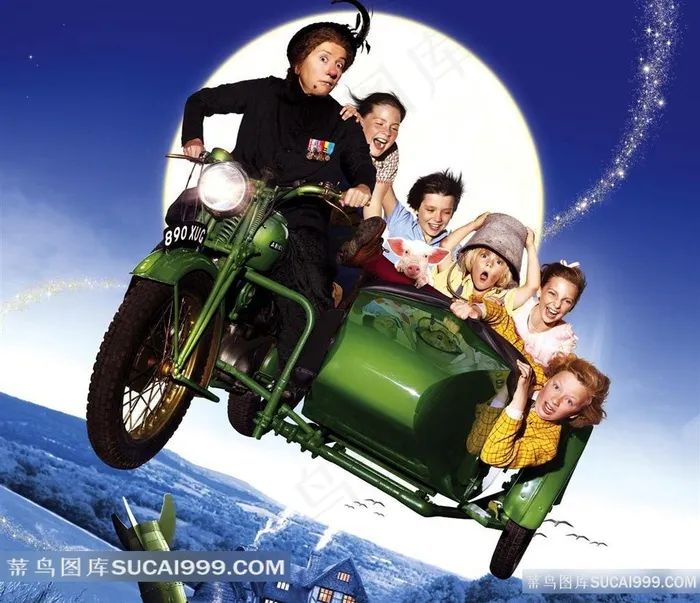 骑着三轮摩托带着孩子们的魔法保姆电影海报
