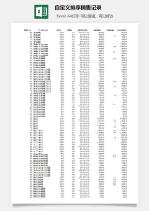 自定义排序销售记录excel模板预览图