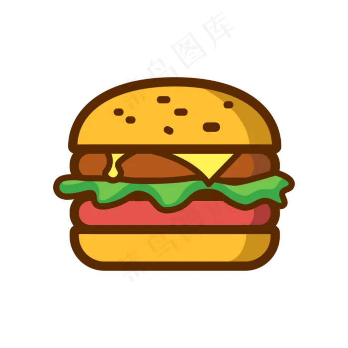 [美食元素]彩色手绘汉堡美食元素