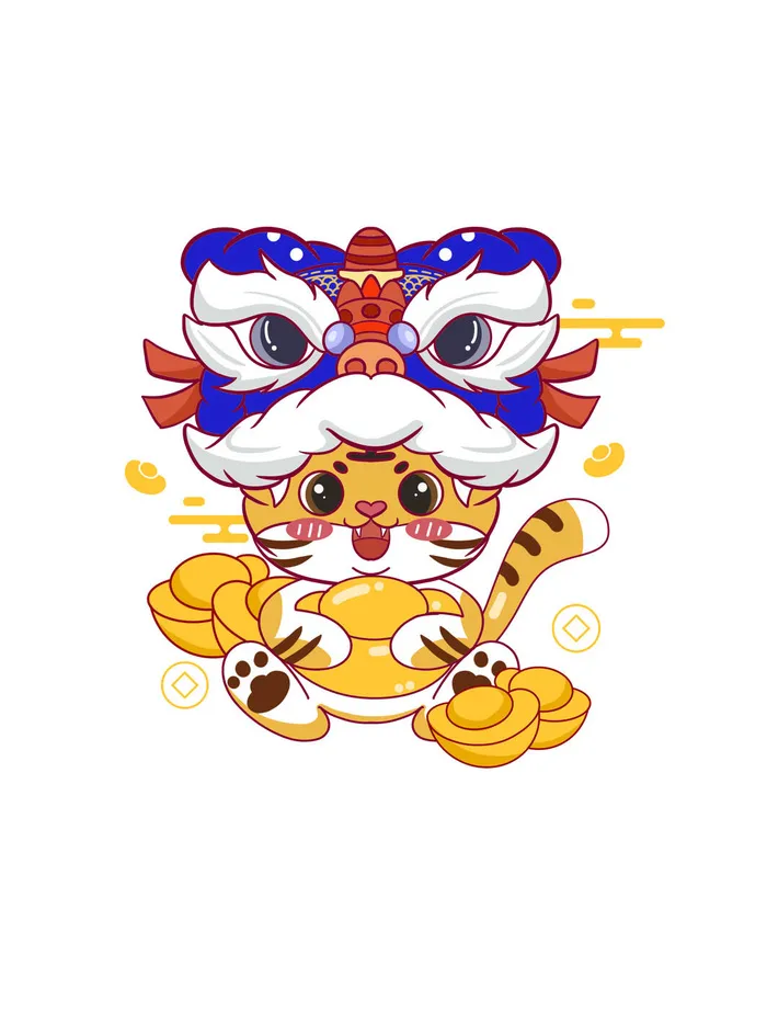 手绘2022虎年新年春节卡通老虎形象ip插画元素psd设计素材图案psd模版