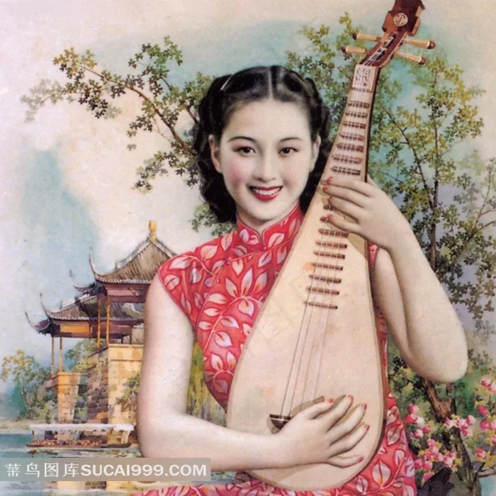旧上海美女图片 琵琶美女 经典美女 旧上海海报美女