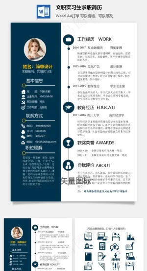 文职实习生求职简历预览图