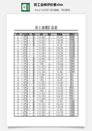 员工业绩评价表excel模板预览图