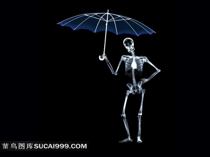 X光打伞的人体骨骼透视图素材