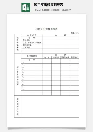 项目支出预算明细表excel模板预览图
