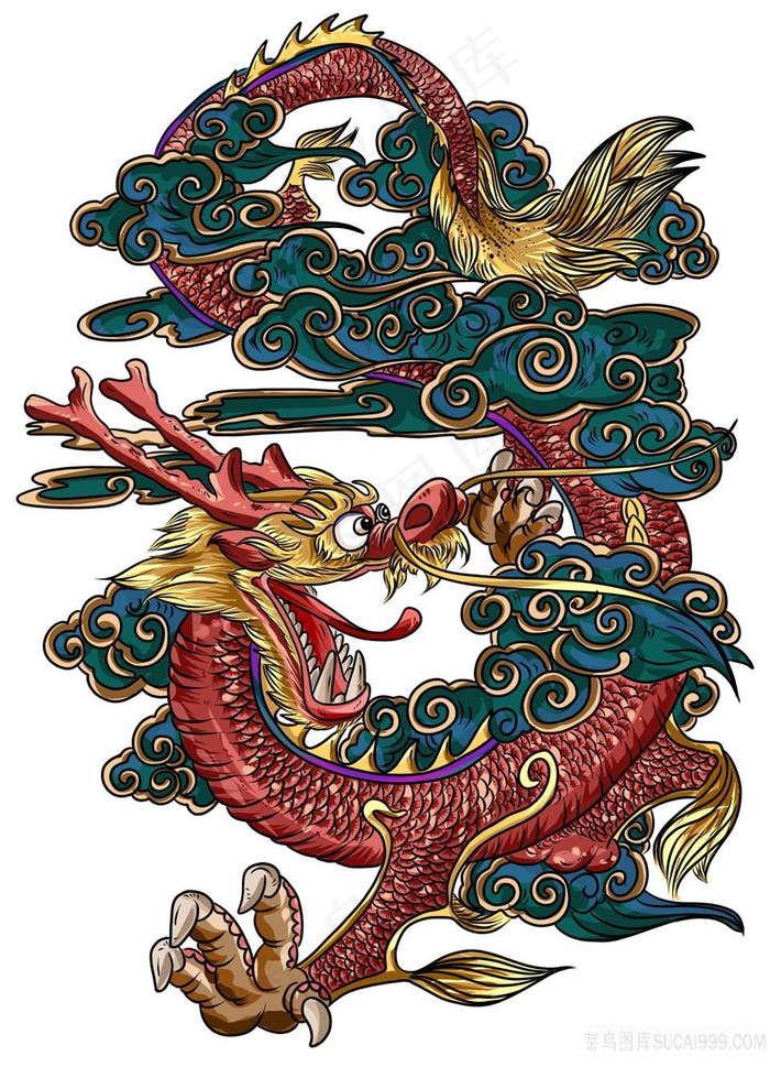 龙凤呈祥国画戏珠壁画高清喷绘打印素材年画青龙腾飞中国龙图片素材