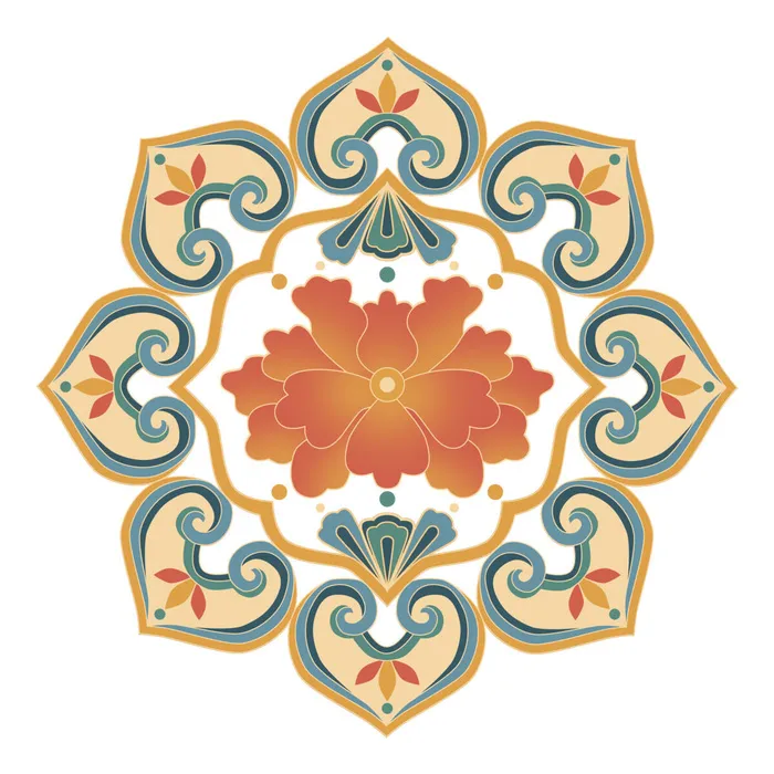 复古中式国潮风敦煌花纹装饰图案花卉藻井肌理圆形边框PSD素材