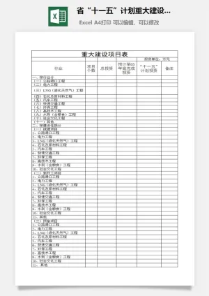 省“十一五”计划重大建设项目表excel模板预览图