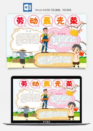 劳动节五一工人手抄报电子小报黑板报展板报海报WORD素材模板设计预览图