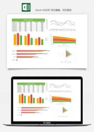 公司员工部门绩效考核表试用期KPI月度统计管理excel表格模板素材预览图