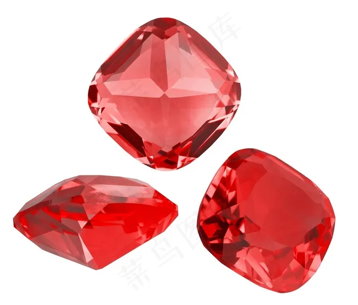 三颗唯美红宝石原石高清图片