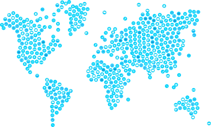 蓝色全球地图卡通科技kv主视觉素材