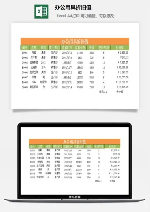 办公用具折旧值excel模板预览图