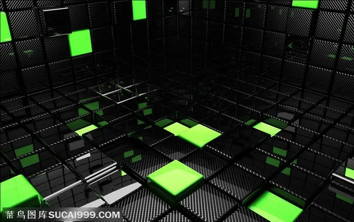 黑色绿色3D立体方块空间图片