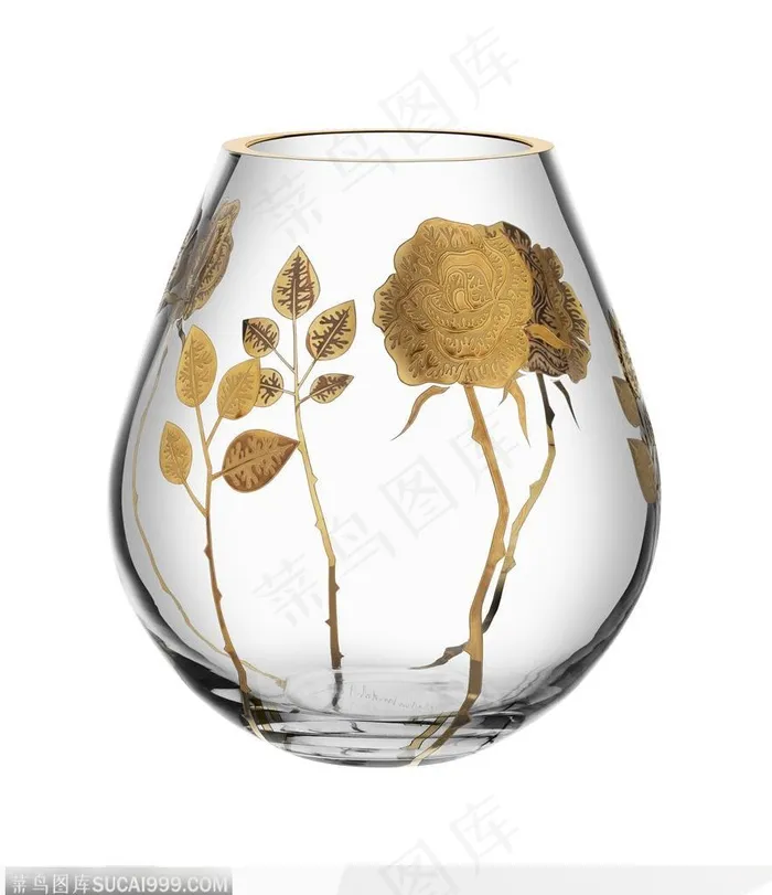 玻璃艺术-牡丹花纹的玻璃杯