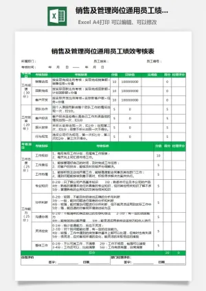 14销售及管理岗位通用员工绩效考核表excel表格模板预览图