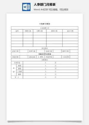 人事部门月报表word模板预览图