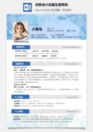 财务会计应届生通用简预览图