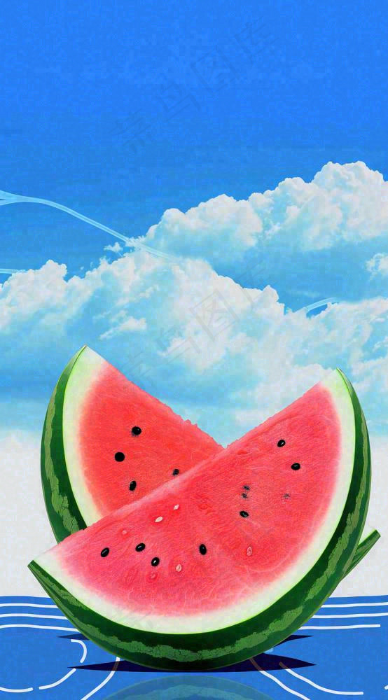 夏天大暑小暑切开的西瓜摄影图