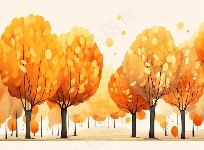 秋季树林黄色树叶卡通插画素材背景