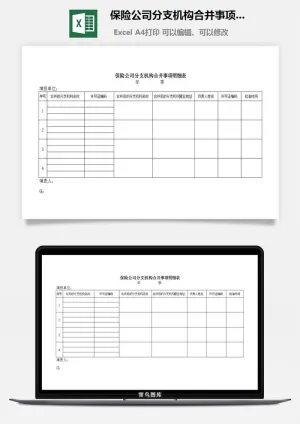保险公司分支机构合并事项明细表excel模板预览图