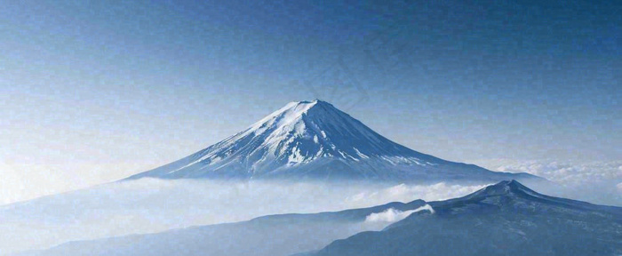 雪山山脉云层云端意境冰山，自然风景冬天蓝天白云摄影图