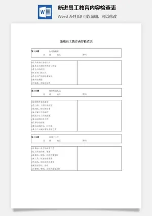 新进员工教育内容检查表word模板预览图