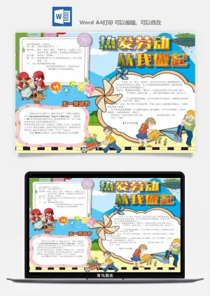 劳动节五一工人手抄报电子小报黑板报展板报海报WORD素材模板设计预览图