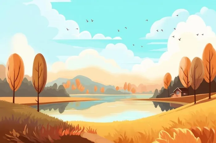 秋季风景插画背景图