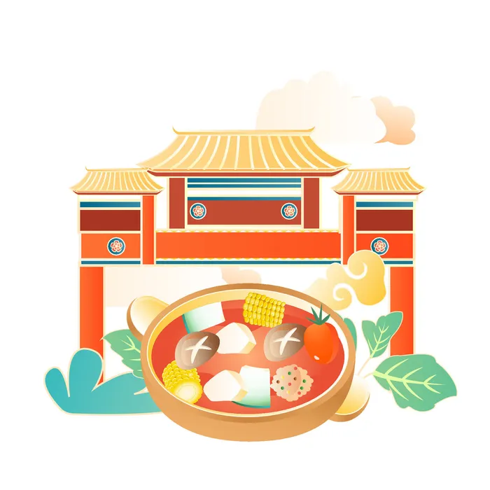 国潮中国风传统小吃食物地方特色菜美食元素插画海报图片素材