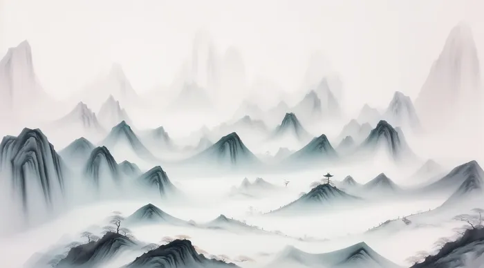 大气写意中国传统水墨画山水插画壁纸-天门