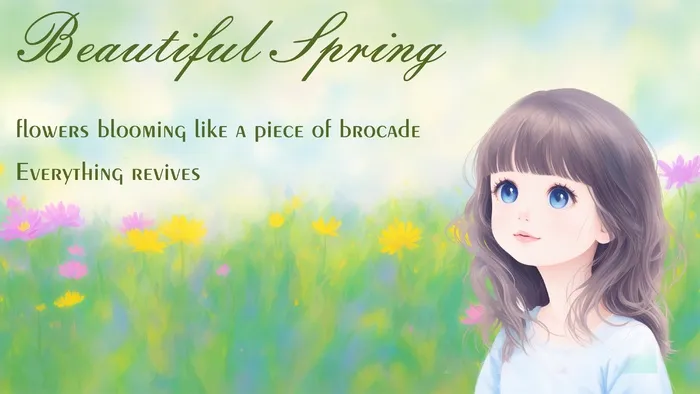 绚烂美丽的春天手绘女孩插画背景壁纸-春风拂面