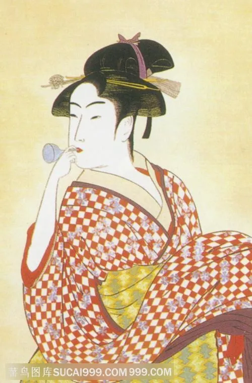 日本浮世绘之抽着烟斗的妇女
