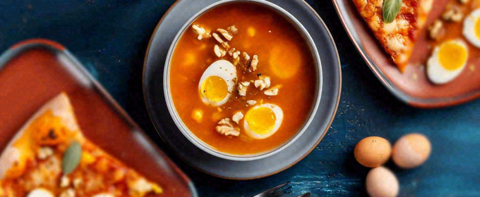 西餐汤类罗宋汤海鲜汤美食餐具摄影图