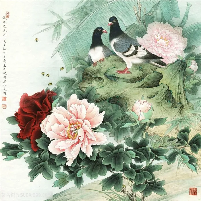 李晓明牡丹与鸟国画图片