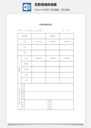 在职培训总结表word模板预览图