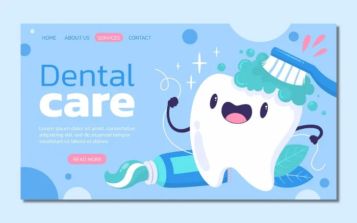 卡通牙科保健登陆页面模板免费矢量