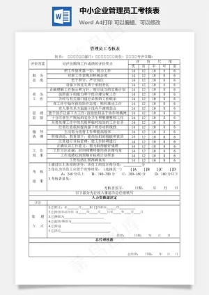 中小企业管理员工考核表预览图