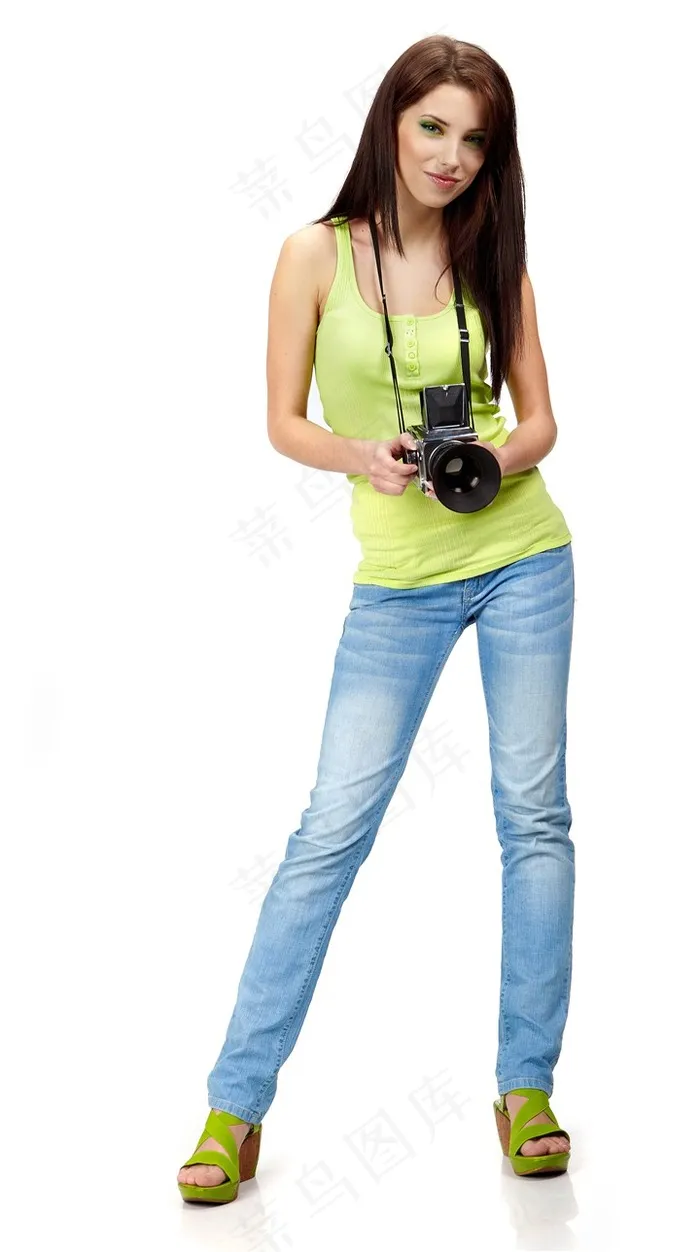 高挑女性职业人物拿相机摄影师图片