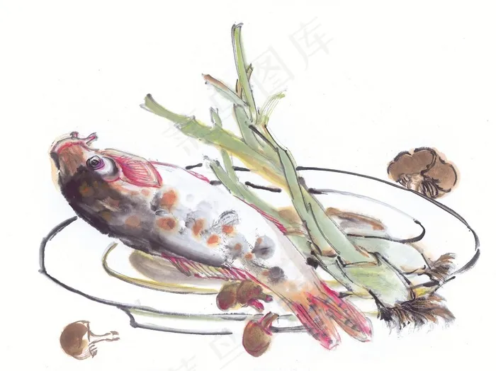 国画瓜果蔬菜鱼虾蟹绘画素材