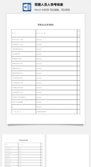 管理人员人事考绩表word模板预览图