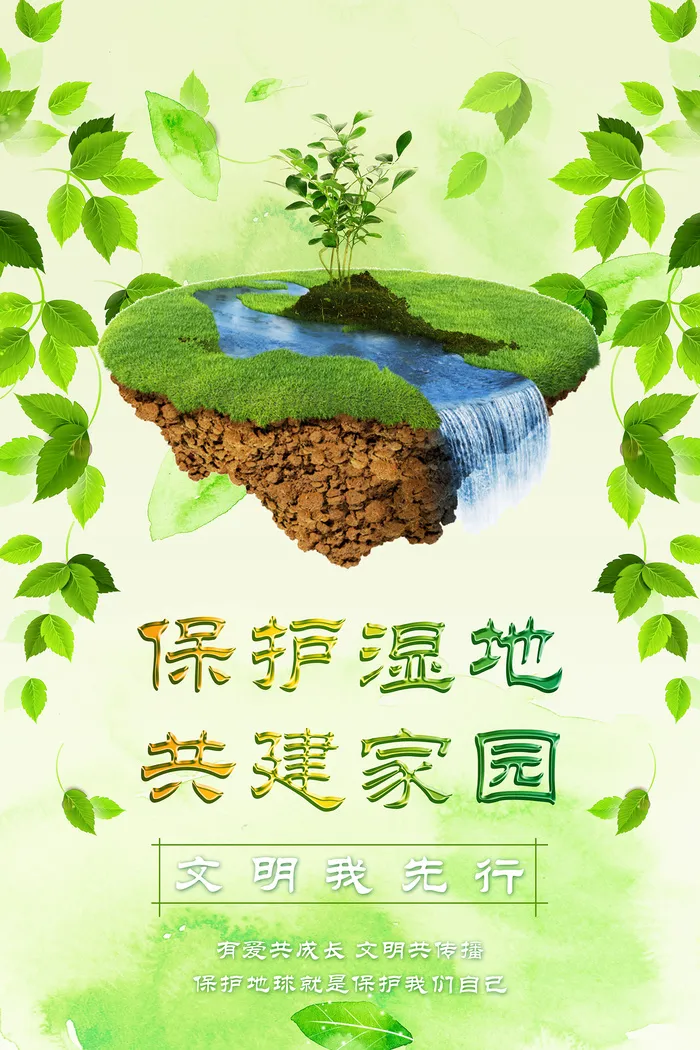 保护湿地绿色公益环保宣传海报