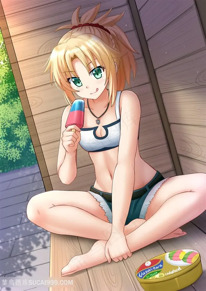 高清夏日吃冰棍的日本可爱女生动漫图片