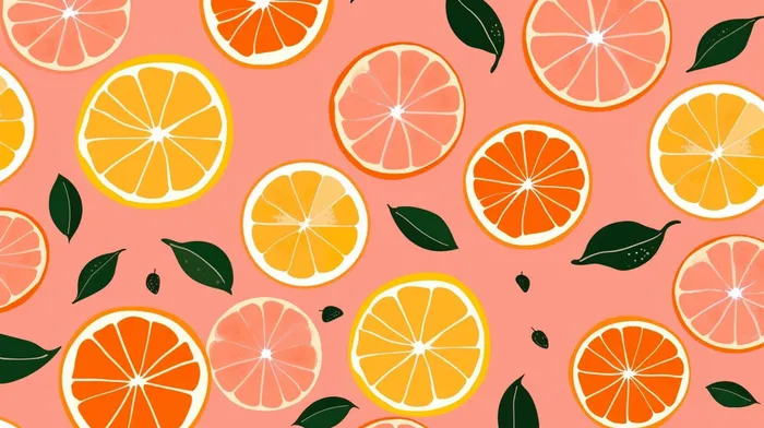 西柚橙子切片卡通插画彩色背景