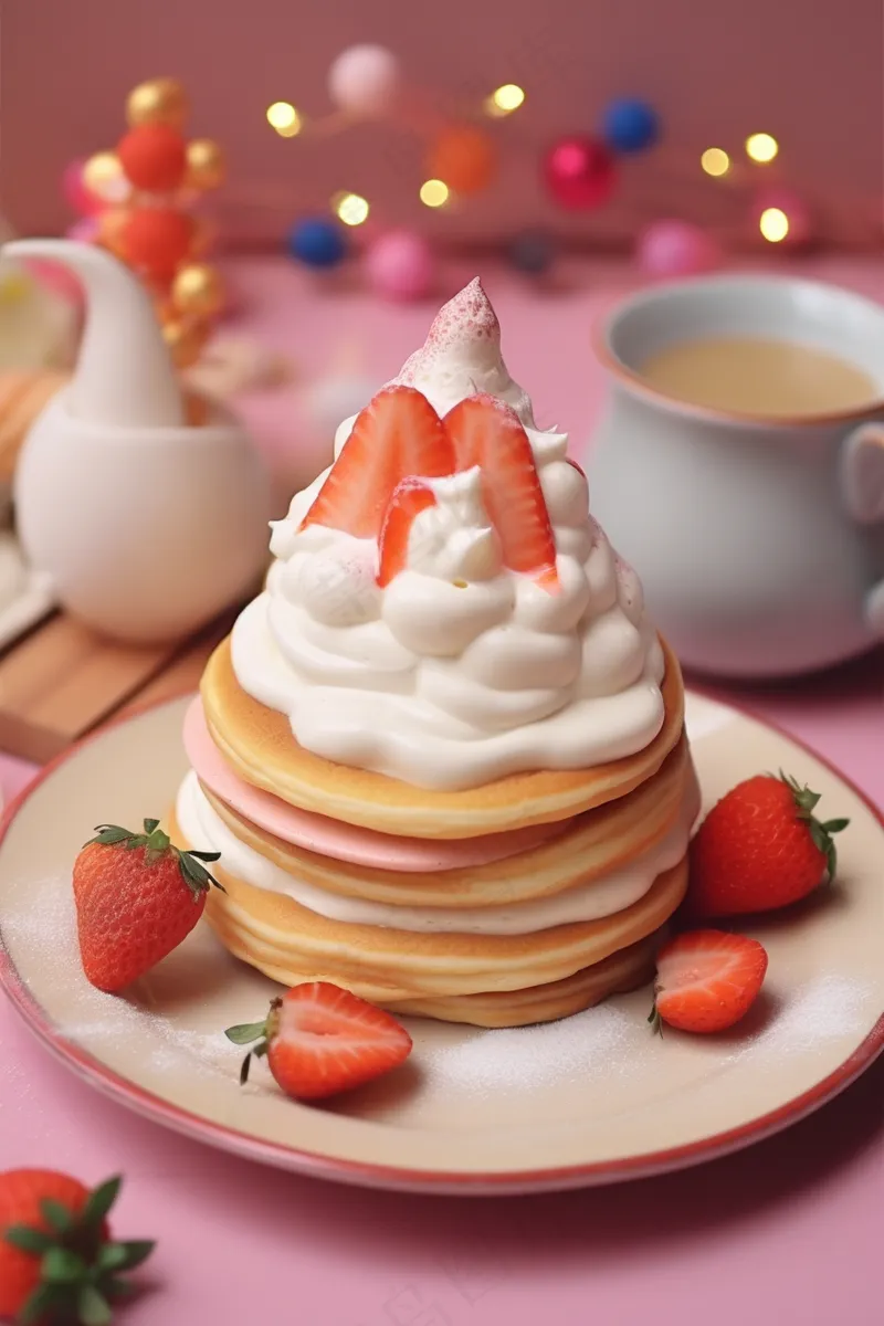 松塔饼奶油尖蛋糕草莓节日蛋糕甜点摄影图