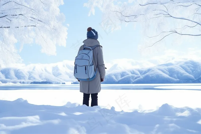 雪季背包旅行风景雪景摄影图