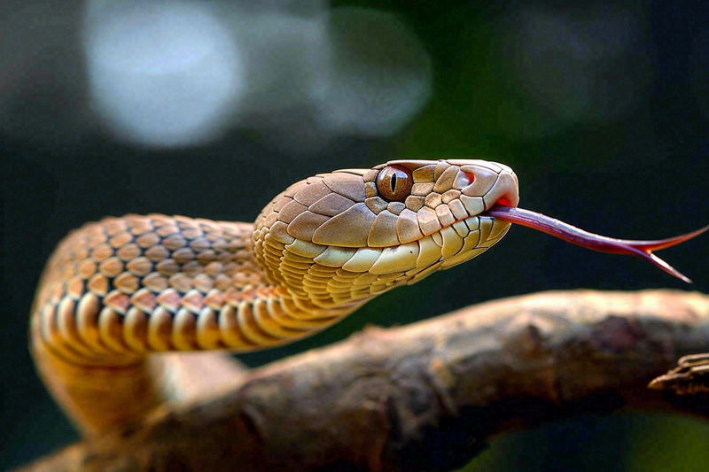 蛇盘踞在树枝上爬行动物摄影图