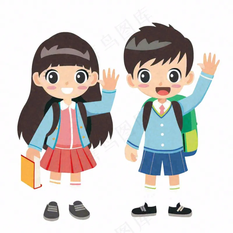 上学的学生儿童青少年学习校服人物卡通插画免抠