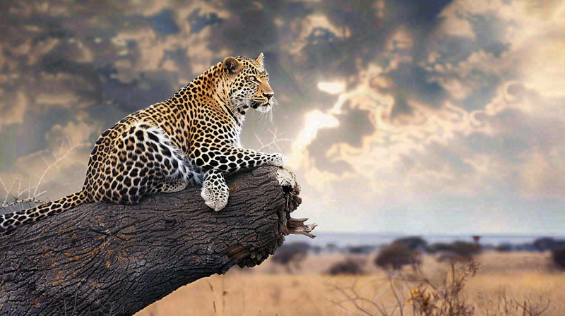 树干上的猎豹保护动物摄影图