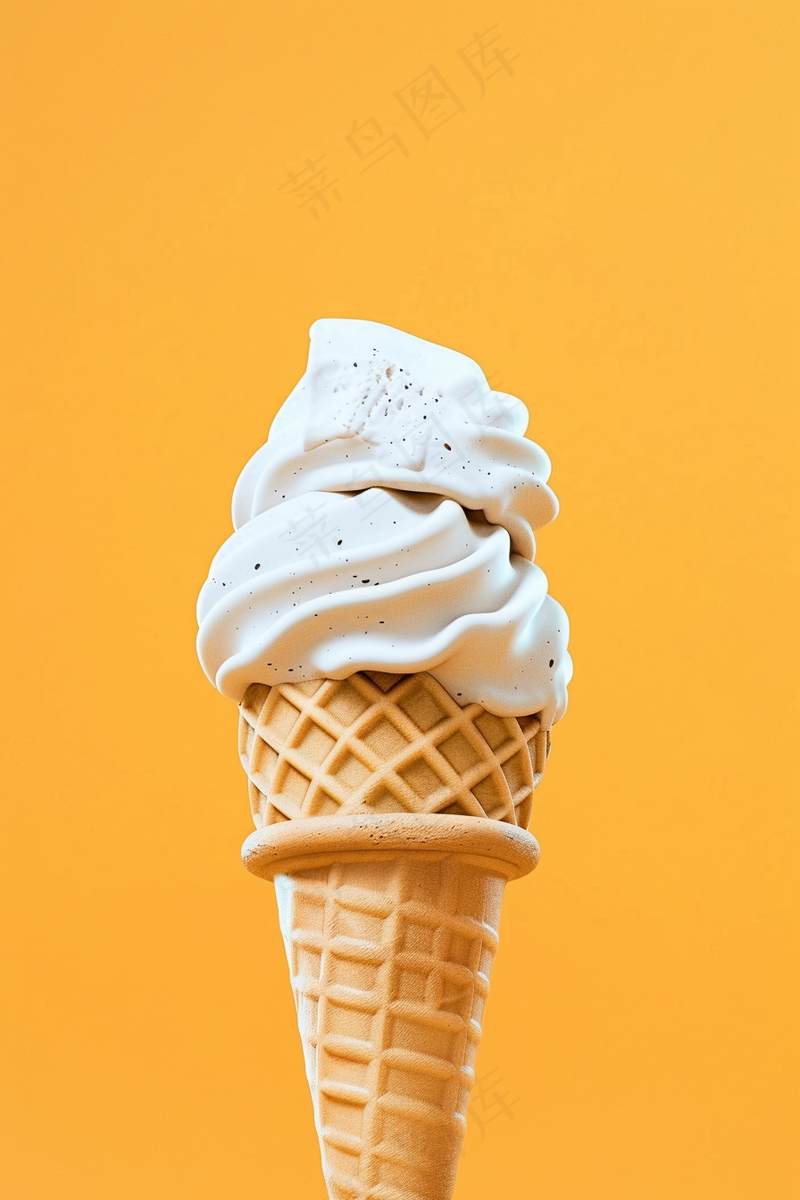 冰淇淋蛋筒夏日清凉橘黄色背景摄影图